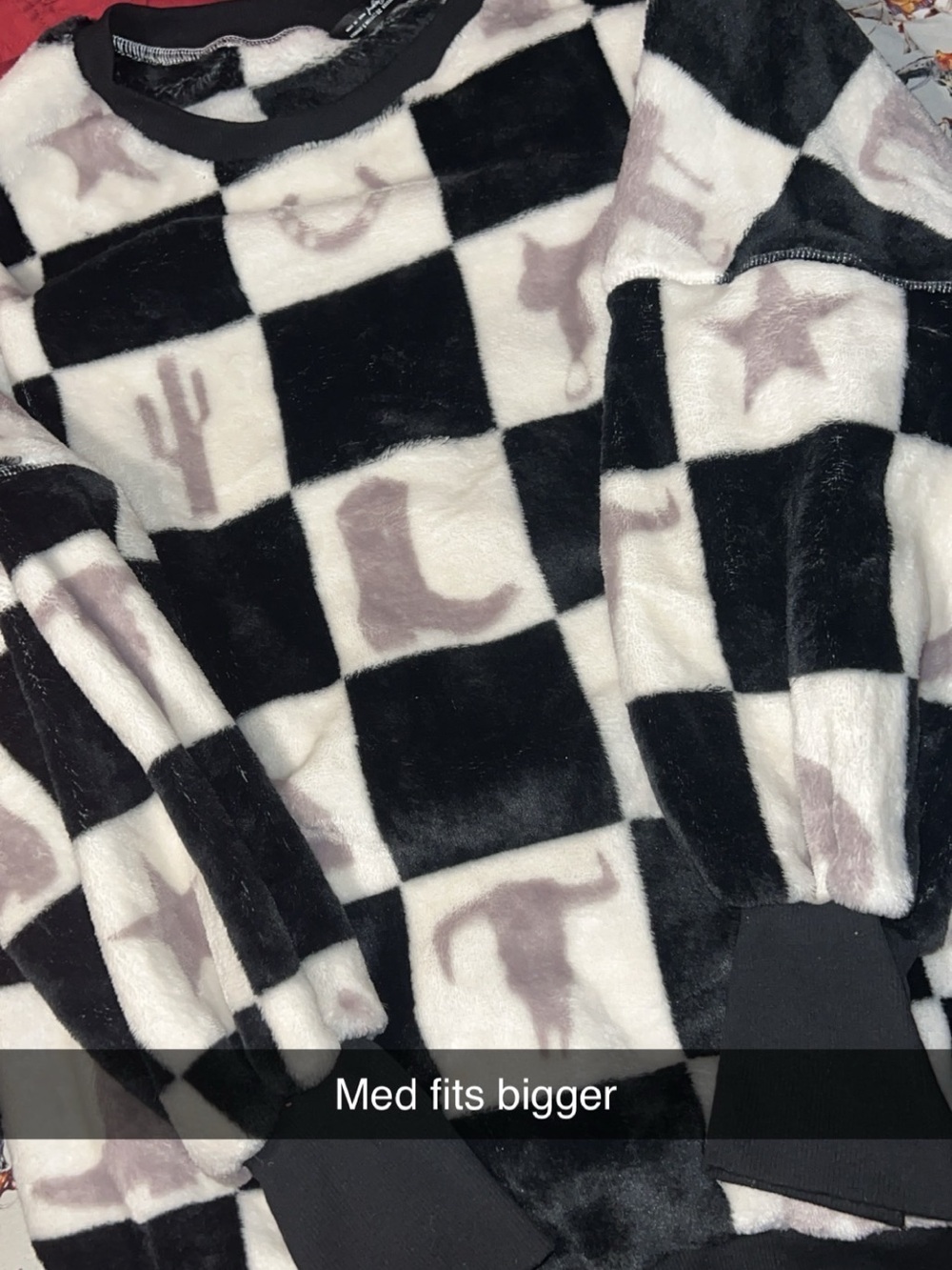 Cozy Checkerboard Crewneck Sweater - Black & White
